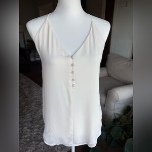 LOFT XS Cream Spaghetti Strap Tank Top Camisole Blouse With Decorative Buttons